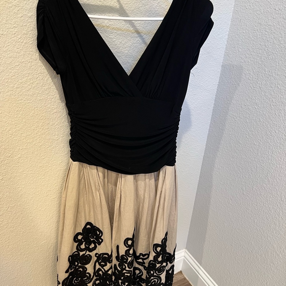 Dress Barn Elegant Black and Cream Midi Dress